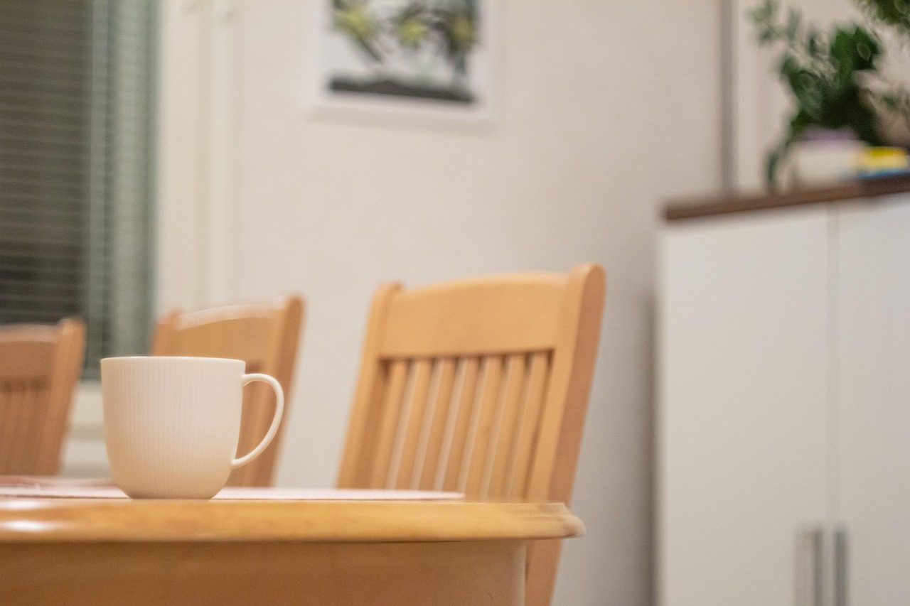 dining room, dining table, chairs, table, mug, interior design, interiors